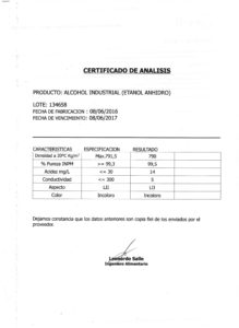ALCOHOL INDUSTRIAL - Lote 134658 001